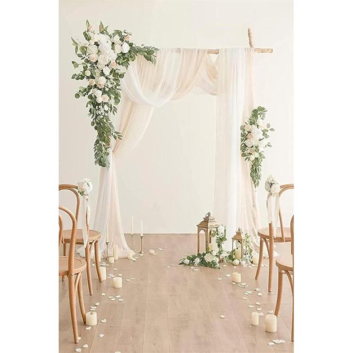 Künstliche Hochzeitsbogenblumen (5er-Pack) mit 2 Blumengirlanden und 3 durchscheinenden Gaze-Drapierstoffen für Hochzeitsfeier, Kaminsims, Tischläufer, Heimdekoration, 7