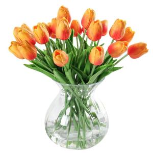 10 stuks PU Real Touch Latex Kunstmatige tulpen neptulpen bloemen boeketten bloemenarrangement voor huis kamer bruiloftsboeket middenstuk, oranje