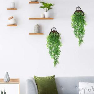 Kunstmatige hangplanten met houten mand, 107 cm kunstmatige hangplanten in potten voor kantoor, keuken, tuin, feest, wanddecoratie (klimop)
