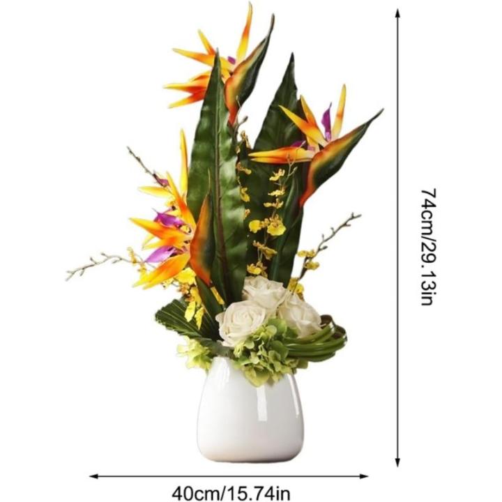 Kunstblumen Lebendige orangefarbene künstliche Blumen – PU-Kunstblumen, Keramiktopf, schickes Herzstück für Wohnzimmer, Hochzeiten, Innendekoration für jeden Anlass