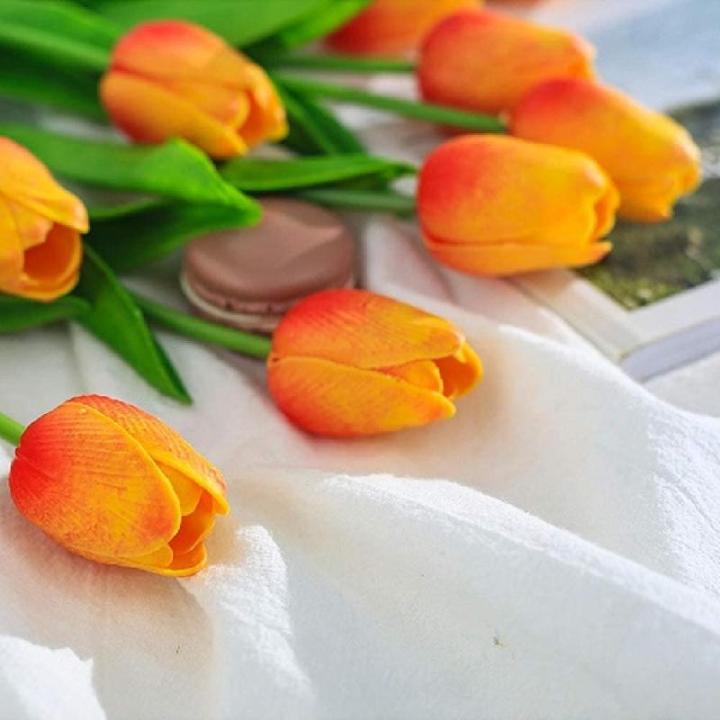 30 stuks kunstmatige tulpen bloemen nep tulpen boeket real touch bloemen voor decoratie (geel)