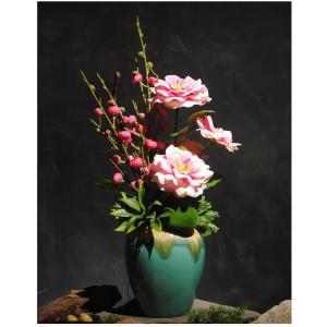 Kunstblumen Künstliche Blumen, Pflaumenblüte, Kamelie mit Topf, Simulationsblumen, Tischdekoration, Zubehör, Kunstblumen in Vase für jeden Anlass