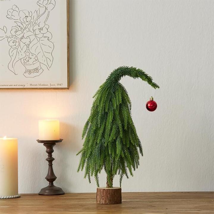 Kleiner Weihnachtsbaum 30 cm/45 cm/60 cm Christbaumschmuck, Bezaubernder Christbaumschmuck mit krummem Hals, künstlicher Mini-Weihnachtsbaum für Weihnachten, Festliche Feiertage,
