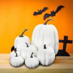 7 stuks kunstpompoenen, pompoen, decoratie, sierpompoen, kunstplantset voor Halloween, decoratie, herfstdecoratieset, 4 maten, wit