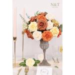 Kunstbloemen, rozen, 25 stuks, kunstrozen met stelen voor bruiloftsfeest, oogstfeest, herfstdecoratie, Valentijnsdag, Moederdag, woondecoratie, gemengd oranje