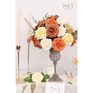 Kunstbloemen, rozen, 25 stuks, kunstrozen met stelen voor bruiloftsfeest, oogstfeest, herfstdecoratie, Valentijnsdag, Moederdag, woondecoratie, gemengd oranje