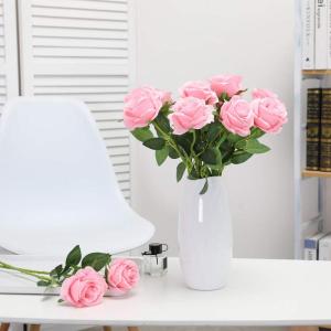 Kunstmatige Zijde Roos Bloem Enkele Stam Levensechte Nep Roos voor Bruiloft Boeket Bloemenarrangementen Huis Feest Bloemstuk Decoratie, 10 stuks (Roze)