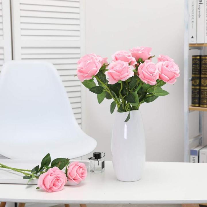 Kunstmatige Zijde Roos Bloem Enkele Stam Levensechte Nep Roos voor Bruiloft Boeket Bloemenarrangementen Huis Feest Bloemstuk Decoratie, 10 stuks (Roze)