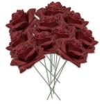 Kunstrozenbloemen met steel als kunstmatige decoratieve rozen van was, 10 bordeauxrode rozenblaadjes als echt voor bloemstukken, bloemendecoratie, waxrozen als kunstrozen, begraafp