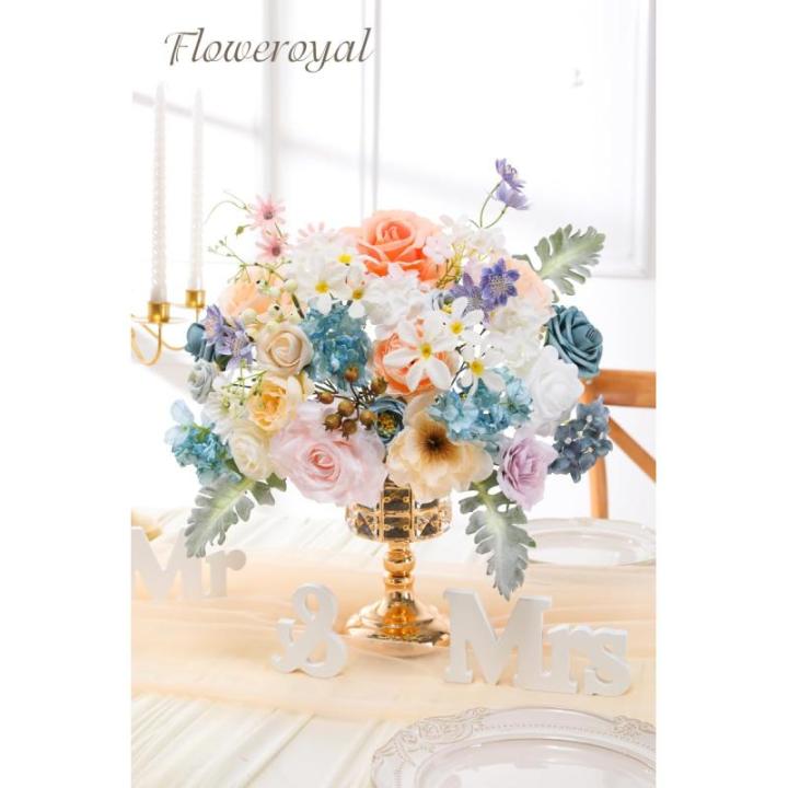 Künstliche Blumen Combo Fee Blau Blumen Mix Seidenblumen Gefälschte Rosen mit Stielen für DIY Hochzeit Brautsträuße Babyparty Blumenarrangement Tischaufsätze Heimdekorationen