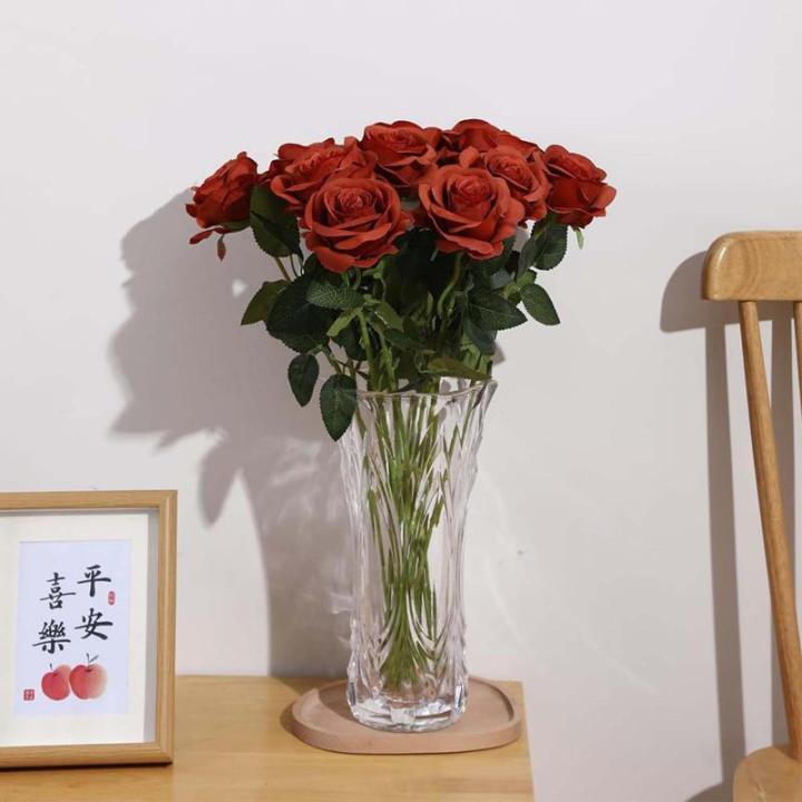 12 stuks Kunstmatige Rozen, 53cm Kunstrozen Enkele Lange Steel , Realistische voor Bruiloftsboeket, Thuis Tuin Woonkamer Hotel Kantoor Decoratie (Bruin)