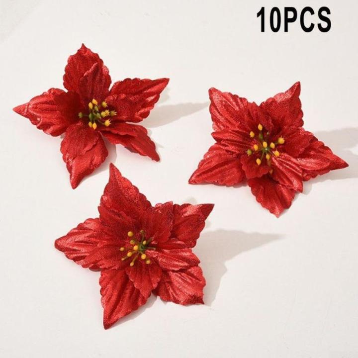 10 Stück Weihnachtsblumen-Weihnachtskränze, Weihnachtsbaum-Party-Dekoration, atemberaubende Blumendekorationen zum Schmücken von Weihnachtsbäumen (rot)