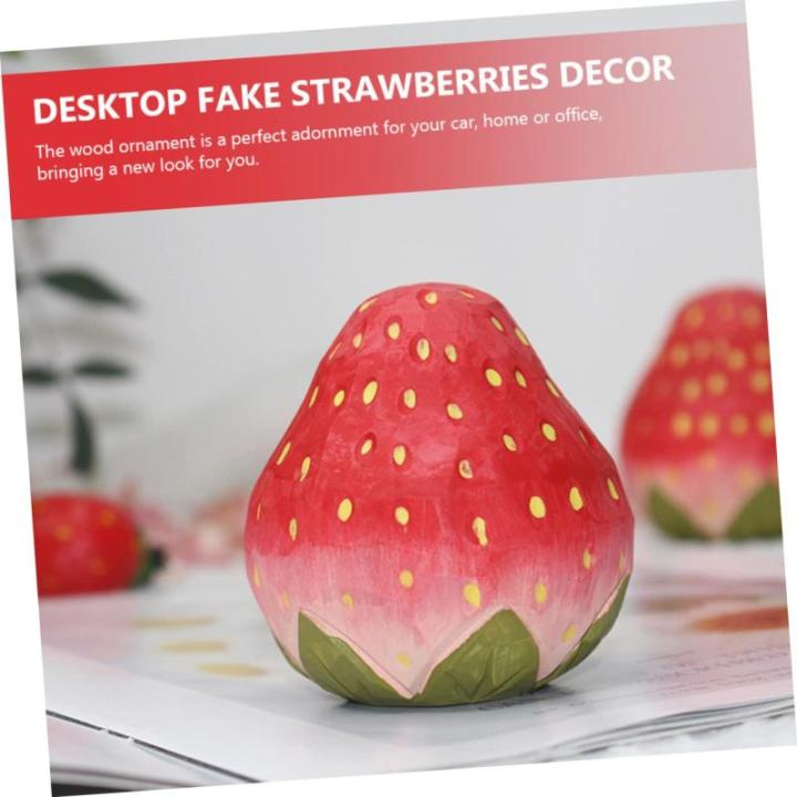 3St Erdbeergarnitur bürodeko büro Dekoration Erdbeer-Dekoration Restaurant-Display-Obst Kuchen verzieren Modell mit gefälschten Früchten imitierte Erdbeerverzierung hölzern