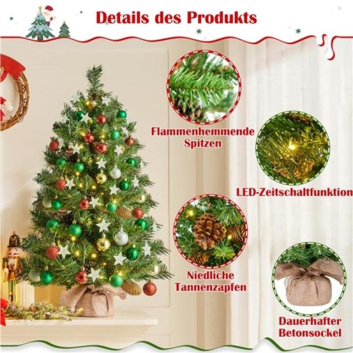 Set van 2 mini-kunstkerstboom 92 cm met 50 warmwitte ledlampen en 20 dennenappels, kleine kerstboom, tafel, dennenboom voor kerstdecoratie, groen