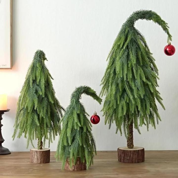 Kleiner Weihnachtsbaum 30 cm/45 cm/60 cm Christbaumschmuck, Bezaubernder Christbaumschmuck mit krummem Hals, künstlicher Mini-Weihnachtsbaum für Weihnachten, Festliche Feiertage,