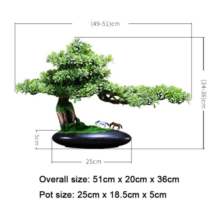 Künstlicher Bonsai-Baum Realistische künstliche Bonsai-Pflanzendekoration, künstlicher Wacholder-Bonsai-Baum mit Pony-Figur, 48,3–50,8 cm hoch, mit Topf for Dekoration, Tischd