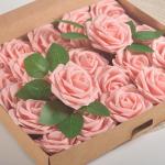 Kunstroos, van schuim met stengel voor thuisdecoratie, bruidsboeketten, feesten, tafelversiering, jubilea, 25 stuks, roze