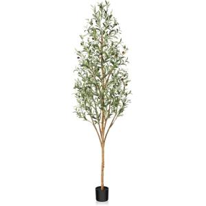 Kunstmatige olijfboom, 210 cm, grote kunstplant met natuurlijke houten stam en vruchten, kunstmatige olijfboom in pot, voor huis, slaapkamer, kantoor, tuin, decoratie (1 stuks)