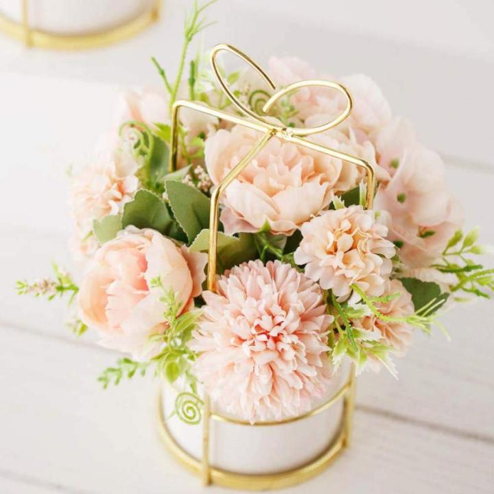 Nep Pioen Zijde Hortensia Bloem met Vaas Bloemdecor Arrangementen voor Bruiloft Decoratie Tafel Centerpieces (Roze met Vaas Set)