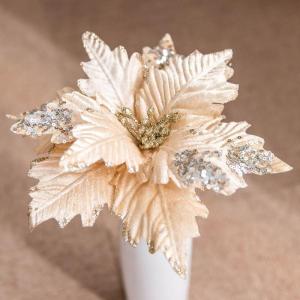 2 Stück Pailletten Weihnachten Blumen, Glitzer Künstliche Weihnachtsstern, Künstliche Blumen zu Weihnachten, Deko Blumen für Weihnachtsbaum, Hochzeit, Ornamente,Gold