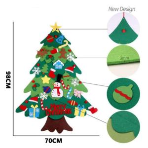 Doe-het-zelf kerstboom, 110 cm hoog, vilten kerstboom, set, editie, 32 stuks, ornamenten, wanddecoratie voor kinderen, kerstcadeau, kerstspel, huisdeur, wanddecoratie