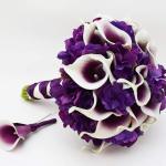 20 stuks kunstbloemen Calla lelie, bruid, latex, ware aanraking, familie, decoratie, feest, bruiloft, hotel, decoratie, boeket (paars-wit)