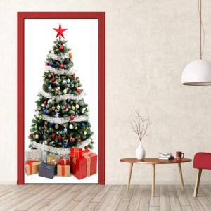 Waterdicht 15.2x39.4in Muurschildering Muursticker, Verwijderbare Raamsticker, voor Kerstversiering Eetkamers Slaapkamers Salons Showcase Decoratie(Christmas tree door stickers)