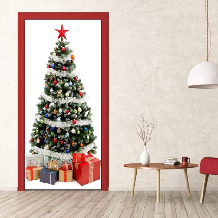 Waterdicht 15.2x39.4in Muurschildering Muursticker, Verwijderbare Raamsticker, voor Kerstversiering Eetkamers Slaapkamers Salons Showcase Decoratie(Christmas tree door stickers)