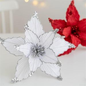 5 stuks kerstbloemen, glitterkerstbloemen, kerstster, simulatie kunstkerstbloemen, voor kerstboomversiering, bruiloft, feest, krans, decoratie (vleestroos, 25 cm)