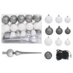 Kunstkerstboom met verlichting en ballen, dennenboom, kerstboom, decoratieve boom, kunstboom, kerstdecoratie, kerstdecoratie, kerstsfeer, kerstdecoraties, wit, 120 cm