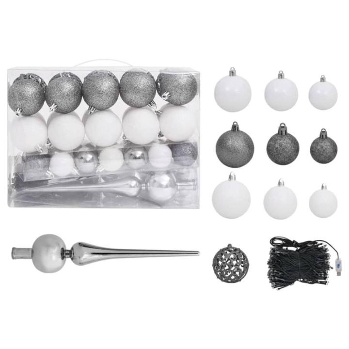 Kunstkerstboom met verlichting en ballen, dennenboom, kerstboom, decoratieve boom, kunstboom, kerstdecoratie, kerstdecoratie, kerstsfeer, kerstdecoraties, wit, 120 cm