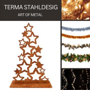 Decoratieve kerstboom met sterren, massieve bodemplaat, handgemaakte kwaliteit, Duitsland, hoogte 74 cm, kerstboom, metaal, roestdennenboom, kerstdecoratie roestlook, metalen kerst