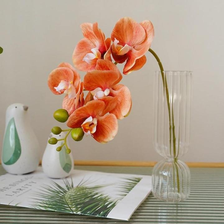 Künstliche Orchideenstiele, fühlen sich echt an, Phalaenopsis 45 cm, künstliche Orchideenzweige mit 5 großen Blumen für Vase, Hochzeit, Party, Zuhause, Garten, Dekoration (wei