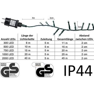Led-clusterlichtsnoer, werkt op stroom, decoratie voor en buiten, tuin, kerstboom, bruiloft, 750 leds, warm wit continu licht