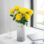 10 stuks gele rozen, kunstzijden bloemen, rozen met stelen, doe-het-zelf, bruiloft, boeket, thuis, kantoor, bruiloftsarrangementen (geel)