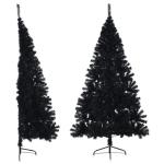 Kunstkerstboom, halve kerstboom met standaard, 240 cm hoog, kerstdecoratie kunstboom, hoge kunstboom, kerstboom, PVC en staal, zwart