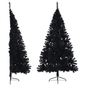 Kunstkerstboom, halve kerstboom met standaard, 240 cm hoog, kerstdecoratie kunstboom, hoge kunstboom, kerstboom, PVC en staal, zwart