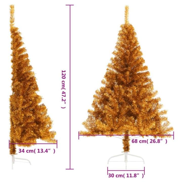 Kunstkerstboom met standaard, 120 cm hoog, hoge kunstdennenboom, kerstdecoratie, PET en staal, goud