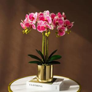 Kunstblumen Phalaenopsis-Blumenarrangement, künstliche Pflanzen und vergoldetes Keramikvasen-Set, simulierte Blumen-Tischdekoration für jeden Anlass