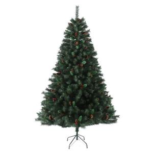 Kunstkerstboom met dennenappels en hulst met 1017 takken incl. metalen standaard, dennenboom, kunstboom (Luvi-naalden | 210cm)
