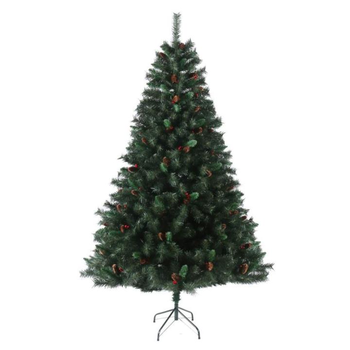 Kunstkerstboom met dennenappels en hulst met 1017 takken incl. metalen standaard, dennenboom, kunstboom (Luvi-naalden | 210cm)