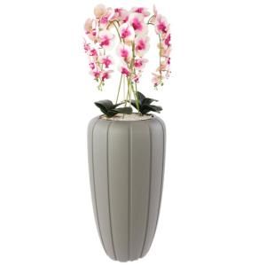 Kunstorchidee cascade boeket crèmerosa in pot, grijs, 125 cm hoog, rubberen bloemen, 5 scheuten, decoratie voor thuiskantoor