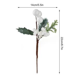 Weihnachtsstiele mit weißen Beeren, 12 Stück, künstliche immergrüne Kiefer(White)