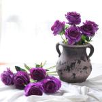 10 stuks zijden kunstrozen bloemen bruidsboeket bloemen (paars)