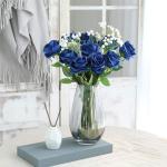 10 stuks zijden kunstrozen bloemen bruidsboeket bloemen (blauw)