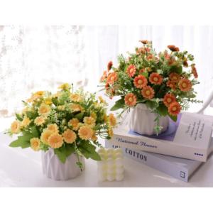 Kunstblumen Künstliche Topfblumen，Kleine Bonsai für Hochzeit Zuhause Schreibtisch Tischplatte Outdoor，Mehrfarbig（Weiße Keramikvase） für jeden Anlass