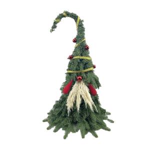 Mini-Weihnachts Baum, Mini-Kiefer mit Sternen, Elf Kleiner Weihnachts Baum mit Baumwoll Kugeln, Künstliche Miniatur-Kiefer mit Holz Basis, Weihnachts Mütze Geformter