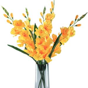 Gladiolus künstliche Blüten, 5pcs 25,6in realistische Gladiolus mit 3 Knospen und 7 Blumen mit geringer Wartung dekoratives künstliches Grün für Hochzeit, Gelb, Faux Greeny, G