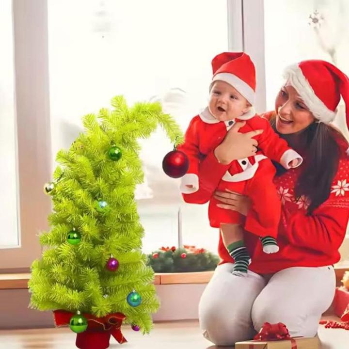 Künstlicher Grinc-H-Weihnachtsbaum mit gebogenem Hals, 59,4 cm, skurril, biegbar, seltsamer Weihnachtsbaum mit farbiger Kugel, perfekt für Innen- und Außenbereich, Weihnachtsdek