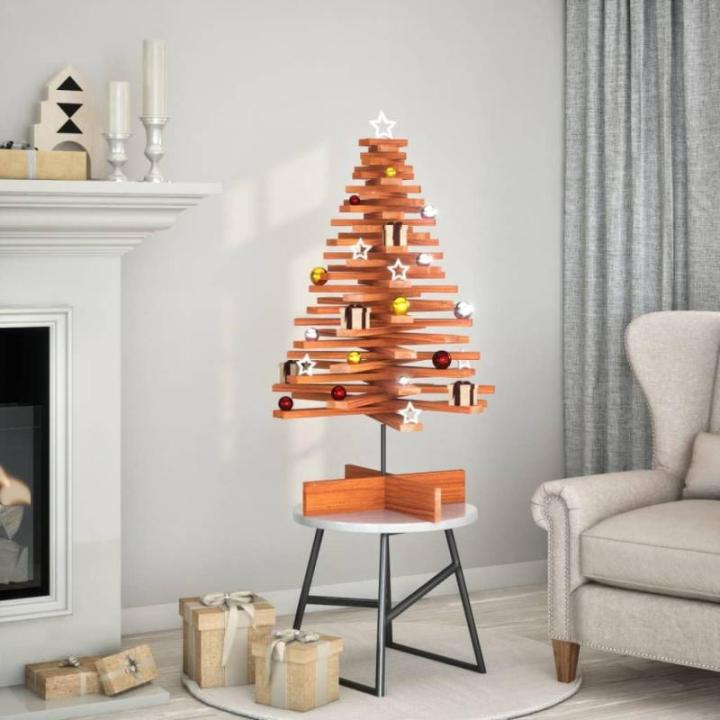 Kerstboom, dennenboom hout om te versieren, kerstboom houten boom DIY kerstdecoratie decoratieve boom kerstdecoratie, wasbruin 100 cm massief hout grenen